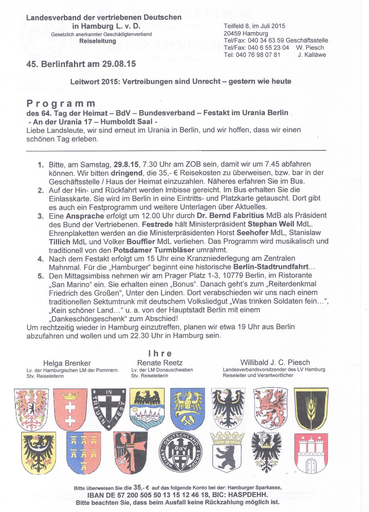 Einladung zur Berlinfahrt am 29.8.2015